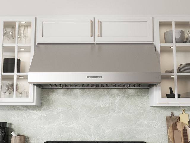front view of a stainless steel Zephyr kitchen ductless range hood