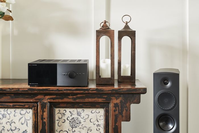 Paradigm speaker and amp placed on a table