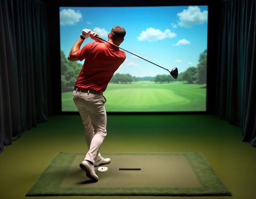 Man Using Golf Simulator