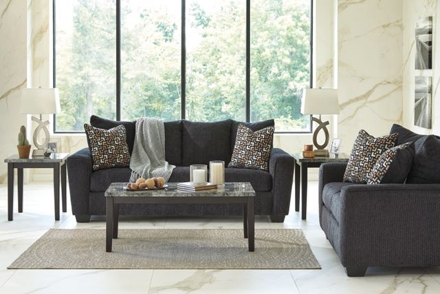 front view of a modern living room with a marble living room table set