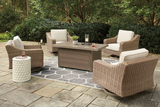 Front view of a modern outdoor space with an Signature Design by Ashley outdoor conversation set