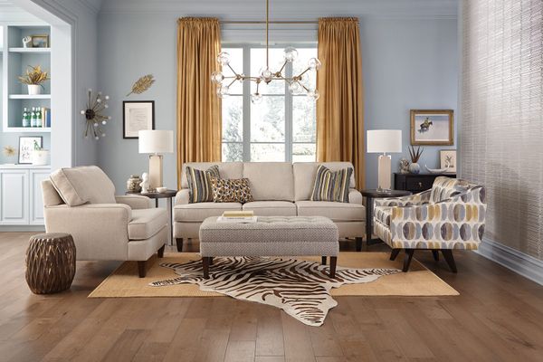 front view of a modern living room with England Furniture