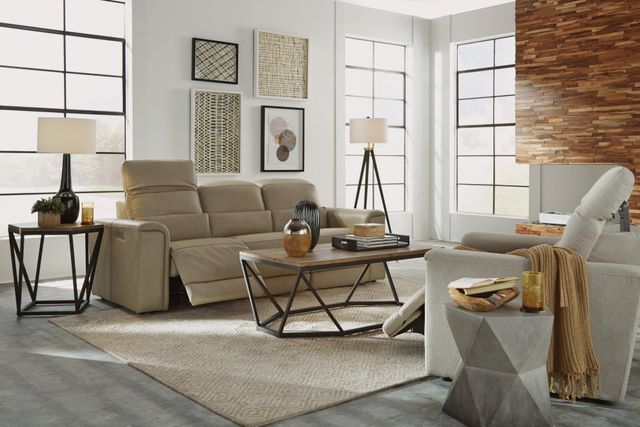 front view of a moden living room with a reclining sofa with adjustable headrests