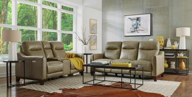 Front view of a modern living room with the Flexsteel Finley sofa collection
