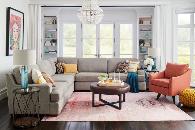 front view of a contemporary living room with La-Z-Boy furniture