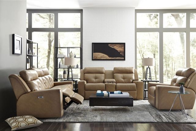 front view of a modern living room with Palliser furniture