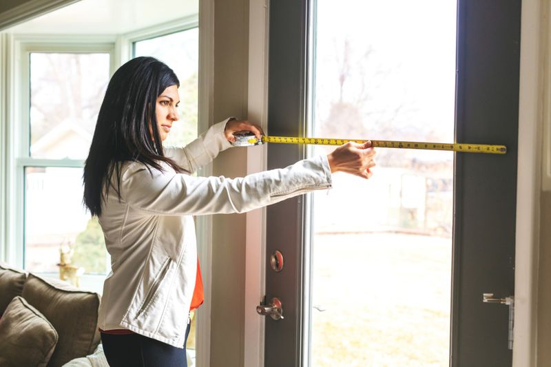 Woman measuring doorframe