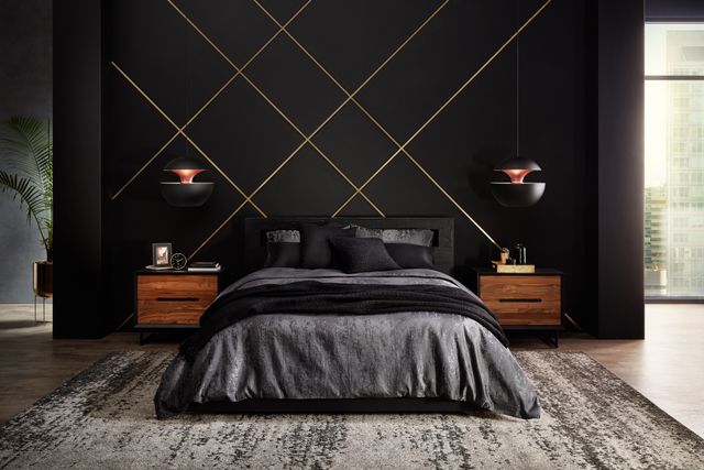 Front view of a modern bedroom with a Beautyrest Black mattress