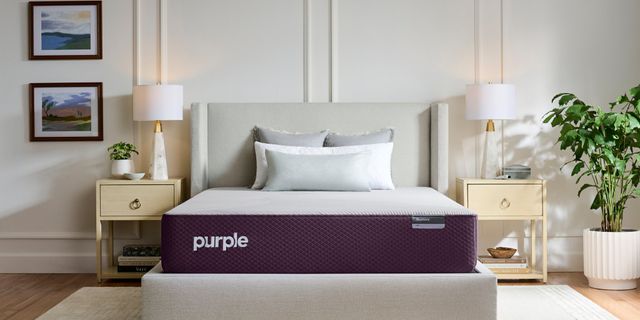 Front view of a Purple mattress in a modern bedroom