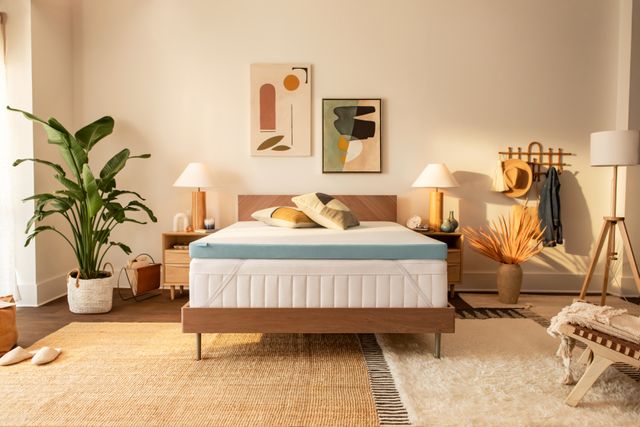 front view of a modern bedroom with a tempur-pedic mattress