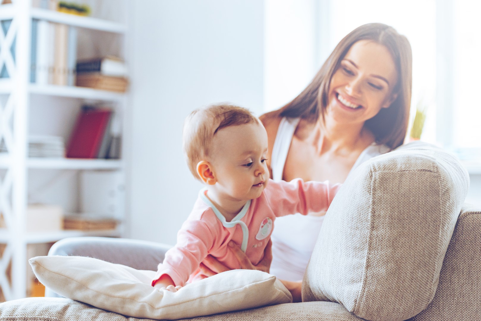 Mom with Baby on Sofa