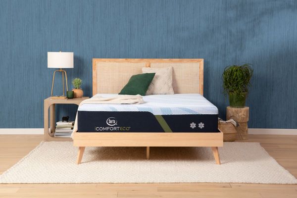 Bedroom Showcasing Serta iComfort ECO 12.5" Foam Firm Tight Top Queen Mattress