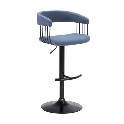 front view of the Florida Barstool, a contemporary blue barstool with a black leg