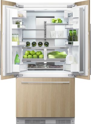 front view of the inside of the Fisher & Paykel Series 7 16.8 Cu. Ft. Panel Ready Built In French Door Refrigerator