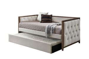Tufted Daybed With Trundle solid wood frame and button tufted beige fabric