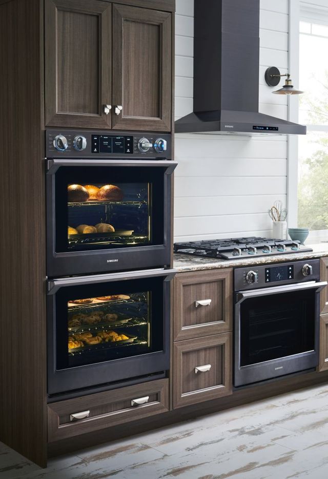 Black stainless steel double wall oven and other black stainless steel kitchen appliances