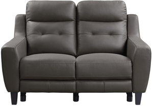 Leather reclining loveseat in brown