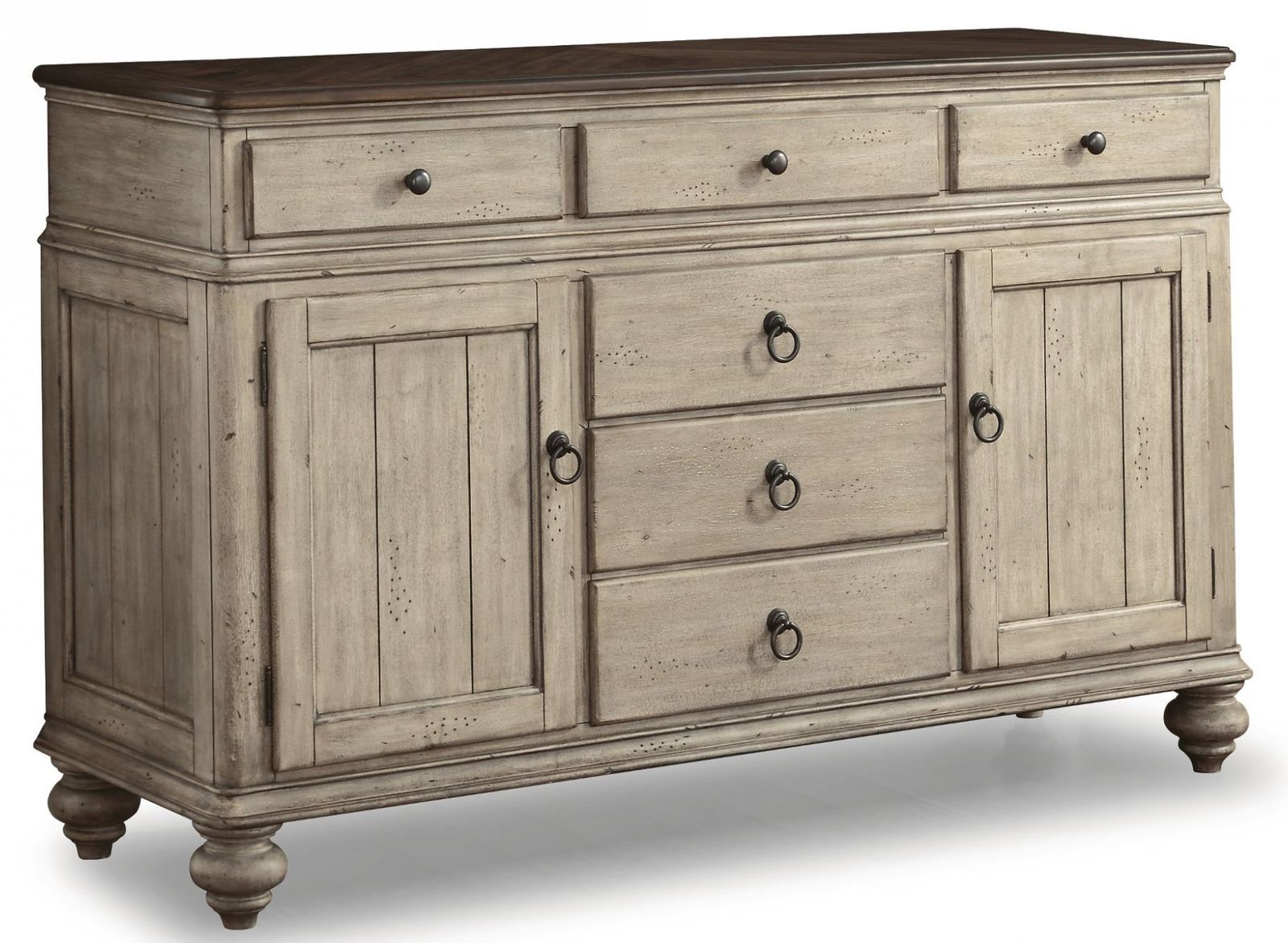 Flexsteel Plymouth china cabinet in a distressed grey finish