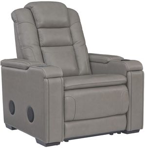 front left view of the Signature Design by Ashley® Boerna Gray Power Recliner with Adjustable Headrest