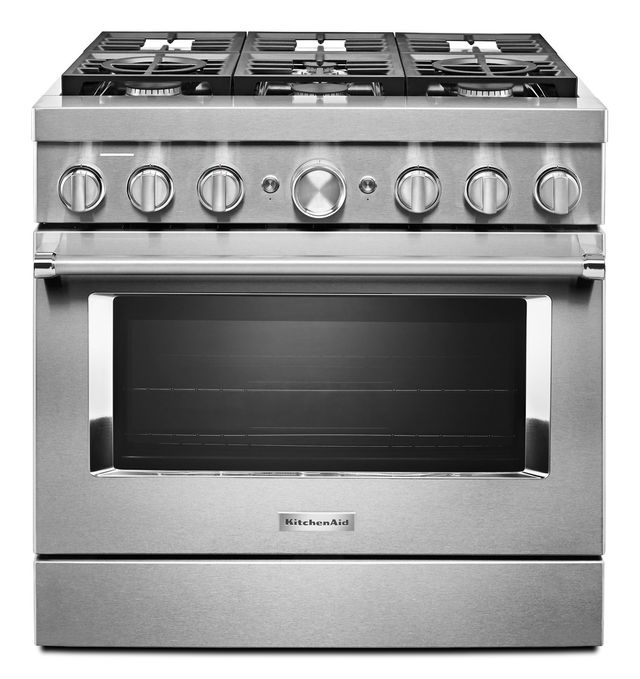 KitchenAid® 36” Stainless Steel Commercial Style Freestanding Dual Fuel Range