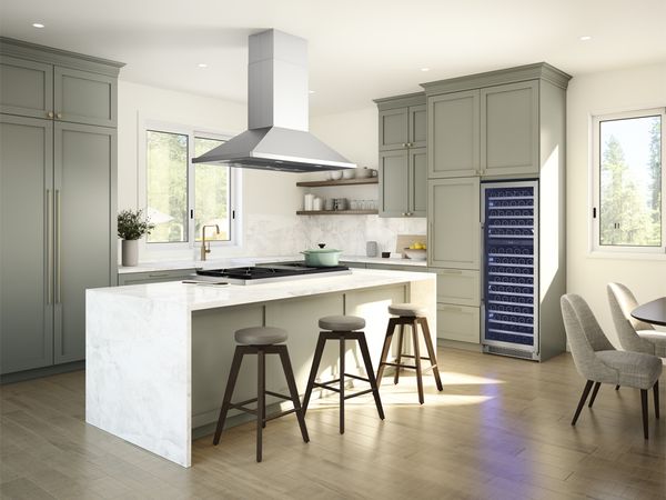 Kitchen Island featuring Zephyr Core Collection Siena Pro 48" Stainless Steel Island Range Hood