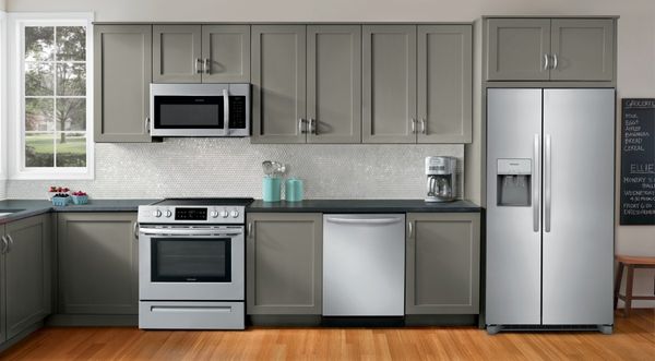 Kitchen Featuring Frigidaire 25.6 Cu. Ft. Stainless Steel Side-by-Side Refrigerator