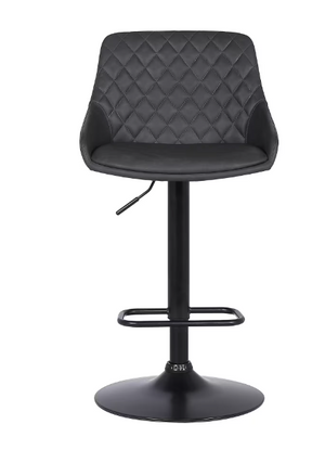 front view of the Anibal Barstool, a black leather barstool with a black leg