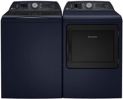 front view of the GE Profile™ Royal Sapphire Blue Laundry Pair