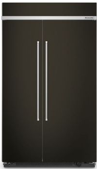 front view of the KitchenAid® 48 in. 30 Cu. Ft. PrintShield™ Finish Black Stainless Steel Built In Counter Depth Side-by-Side Refrigerator