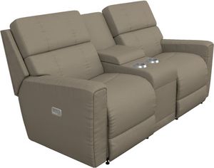 front left view of the La-Z-Boy® Apollo Fossil Power Reclining Loveseat with Headrest and Console