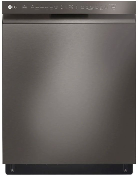 Stock image of a LG black stainless steel dishwasher. 