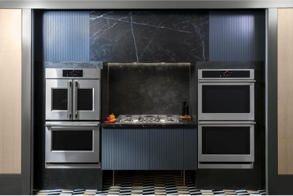 Luxury Kitchen Featuring Monogram Statement Collection 30" Stainless Steel Electric Built In Double Oven 