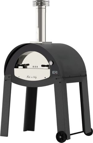 front view of the XO 42" Black Charcoal Powder Coat Freestanding Wood Fired Pizza Oven
