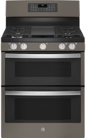 front view of the GE Profile™ 30" Fingerprint Resistant Black Stainless Steel Free Standing Natural Gas Range