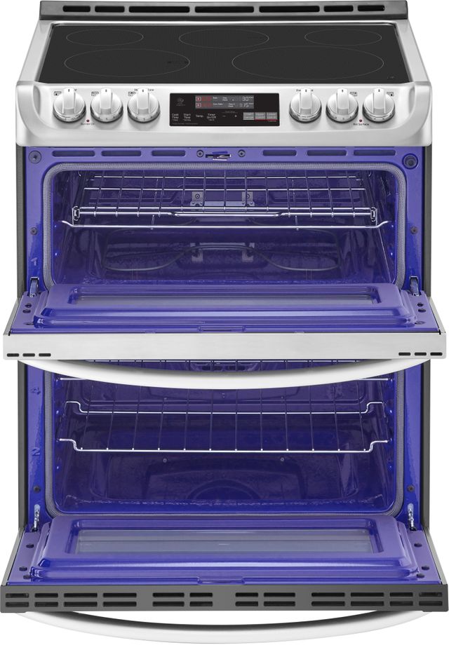 LG electric range with oven doors ajar