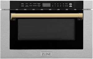 front view of the ZLINE Autograph Edition 1.2 Cu. Ft. DuraSnow® Stainless Steel Microwave Drawer
