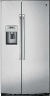 front view of the GE Profile™ 21.9 Cu. Ft. Counter-Depth Stainless Steel Side-By-Side Refrigerator