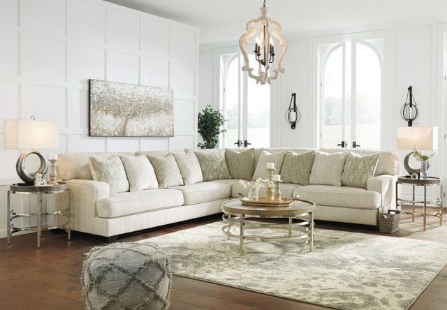 front view of a l-shaped sectional in the corner of an elegant white living room
