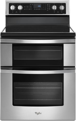 Black smooth glass stove top and electric double oven stove