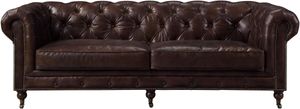 ACME-Furniture-Aberdeen-Vintage-Brown-Sofa front view of the ACME Furniture Aberdeen Vintage Brown Sofa, a brown leather tufted sofa