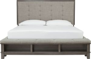 Benchcraft® Hallanden Gray Queen Upholstered Panel Storage Bed