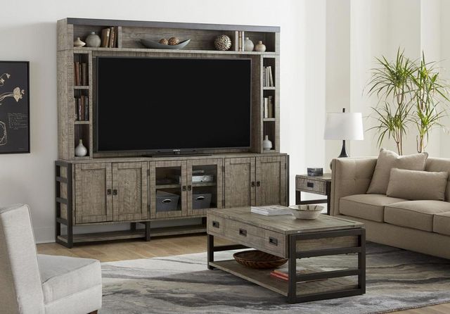 front view of a modern rustic entertainment center 