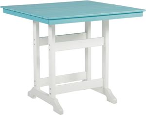 front left view of the Signature Design by Ashley® Eisely Turquoise/White Outdoor Counter Height Dining Table