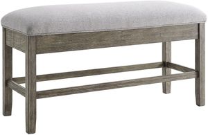 Gray Spring dining bench constructed with white marble tops and hardwood solids