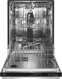 front view of the opened Whirlpool® 24" Fingerprint Resistant Stainless Steel Top Control Built In Dishwasher
