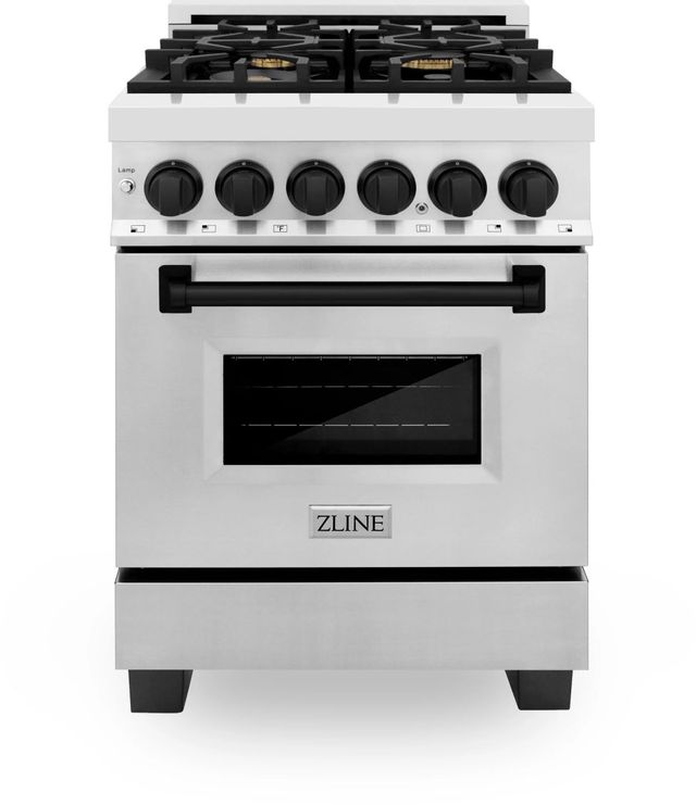 front view of the ZLINE Autograph Edition 24" Stainless Steel Pro Style Dual Fuel Range