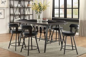 view of the Dolores 7-Pc Black Counter Height Dining Set in a modern farmhouse dining room