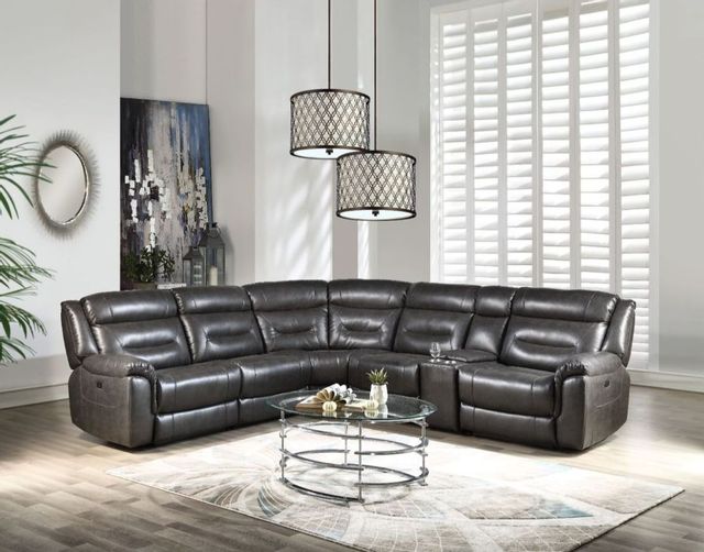 front view of the ACME Furniture Imogen Gray Sectional Sofa in a modern living room