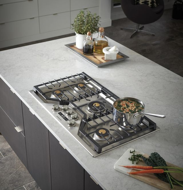 GE Monogram cooktop installed in an island countertop