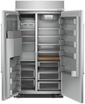 Interior of a KitchenAid built in refrigerator
